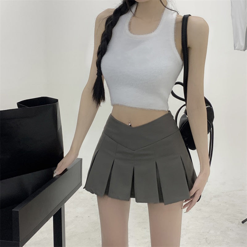 V Cut Pleated Skirt