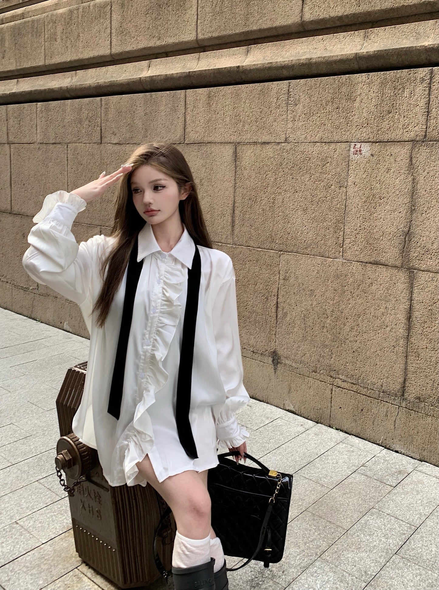 Embroidered Blazer & White Shirt Set