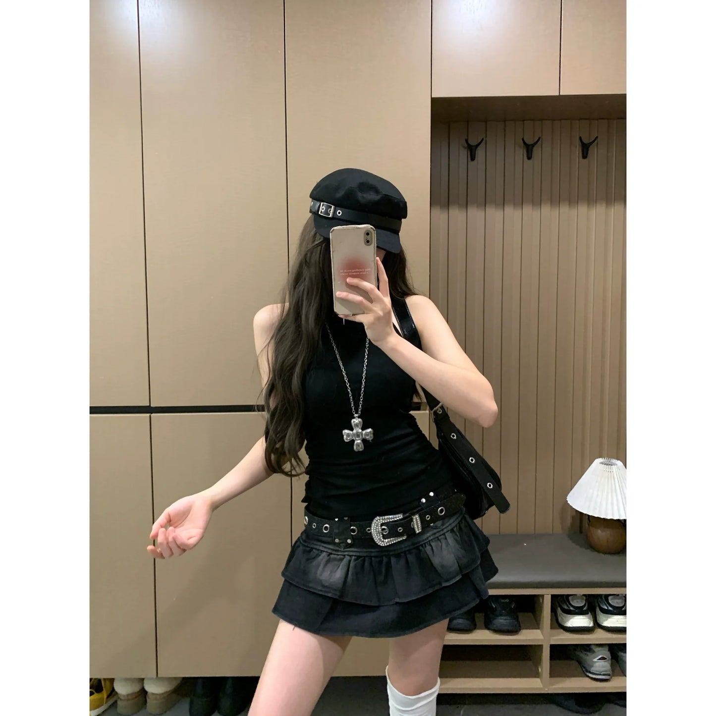 Studded Wash Denim Skirt