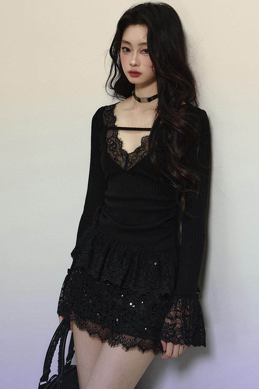Delicate Lace Trim Knit Top - My Store