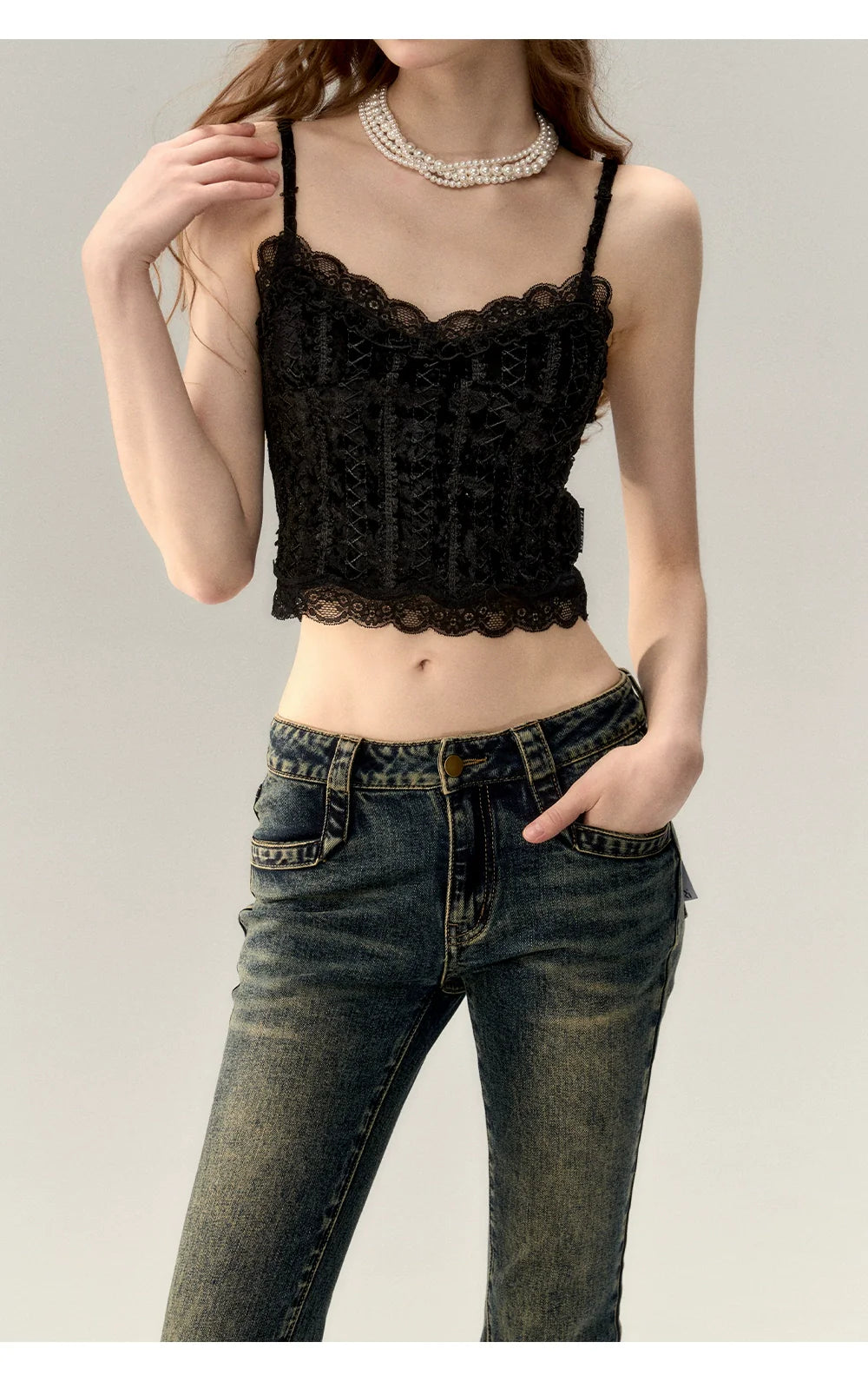 Dark Blue Denim Bow Wide-Leg Pants