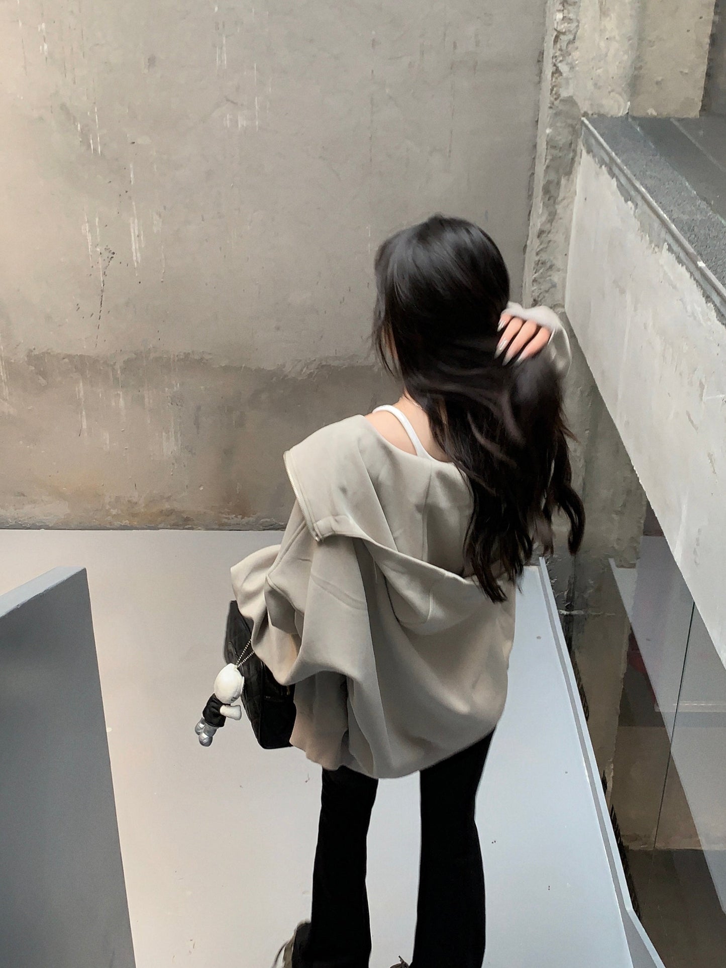 Oversized Gray Zip Hoodie