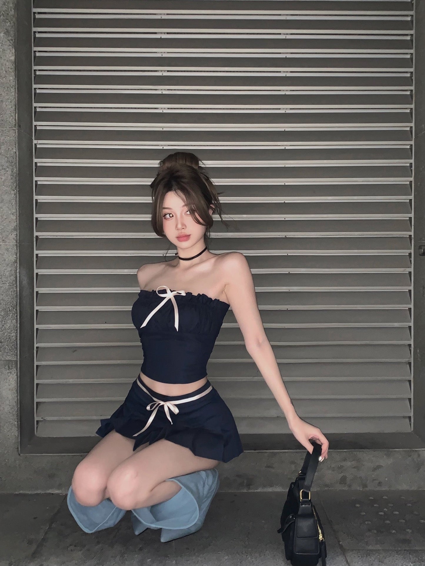 ブルーリボントップス&スカートセット(完売間近)