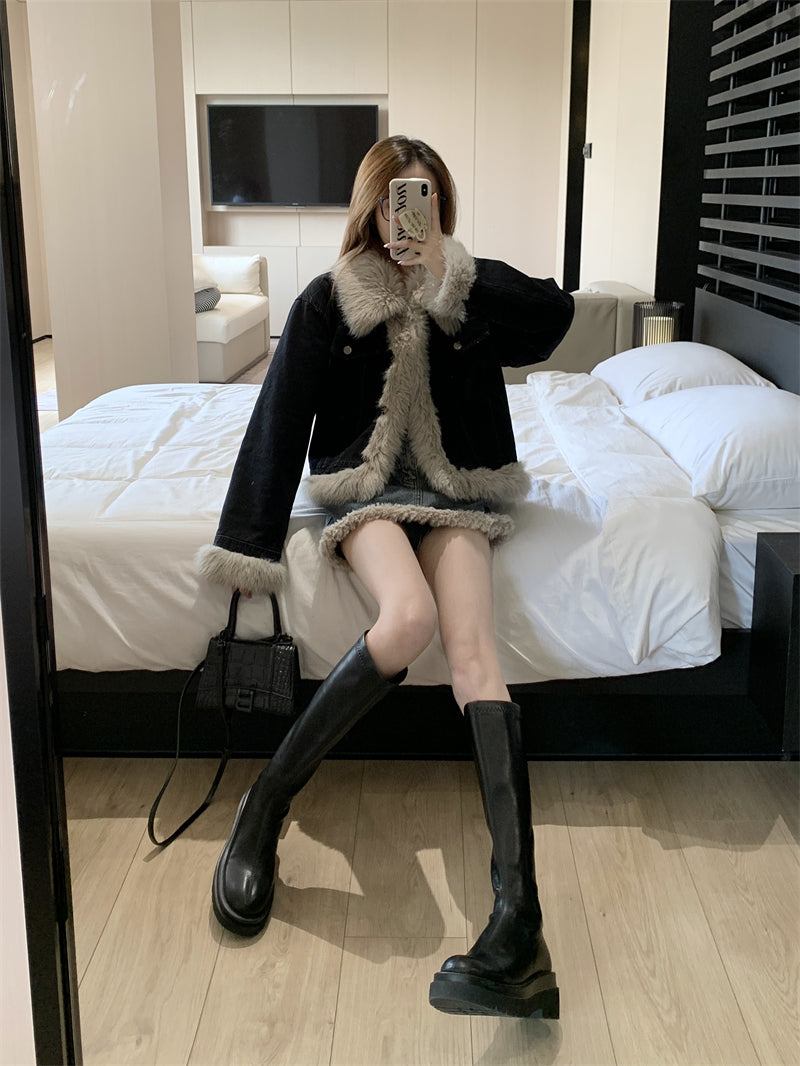 Grunge Fur Lined Denim Coat