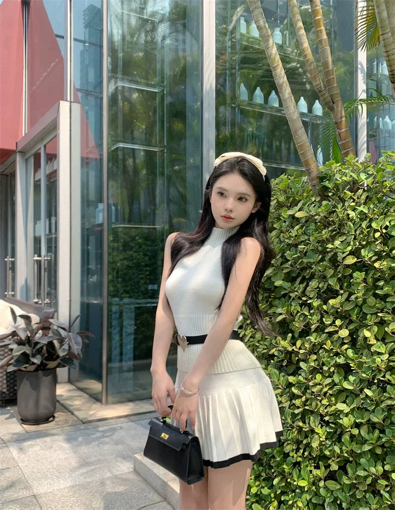 High Neck Top & Skirt Set