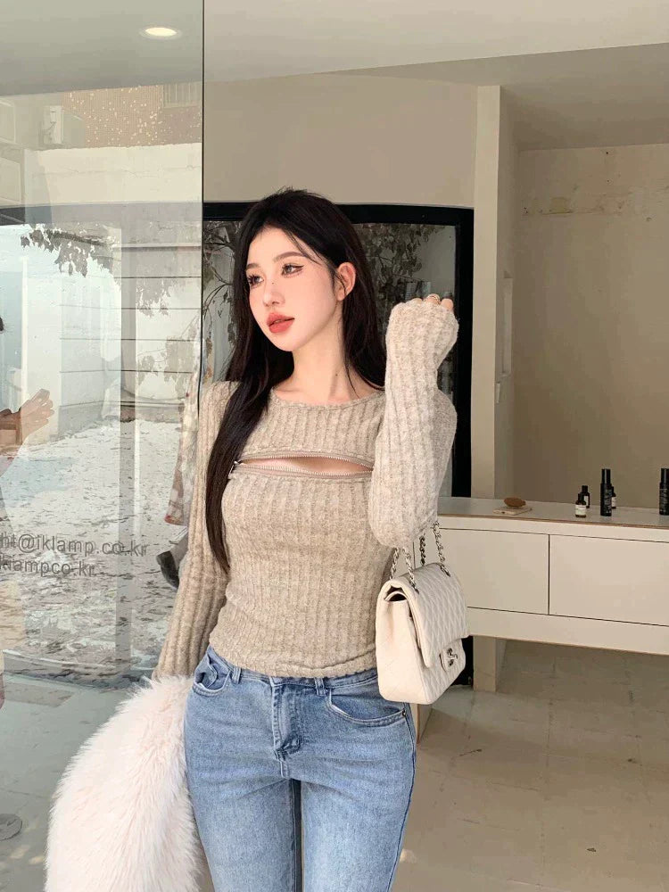 Zipper Long Sleeve Top