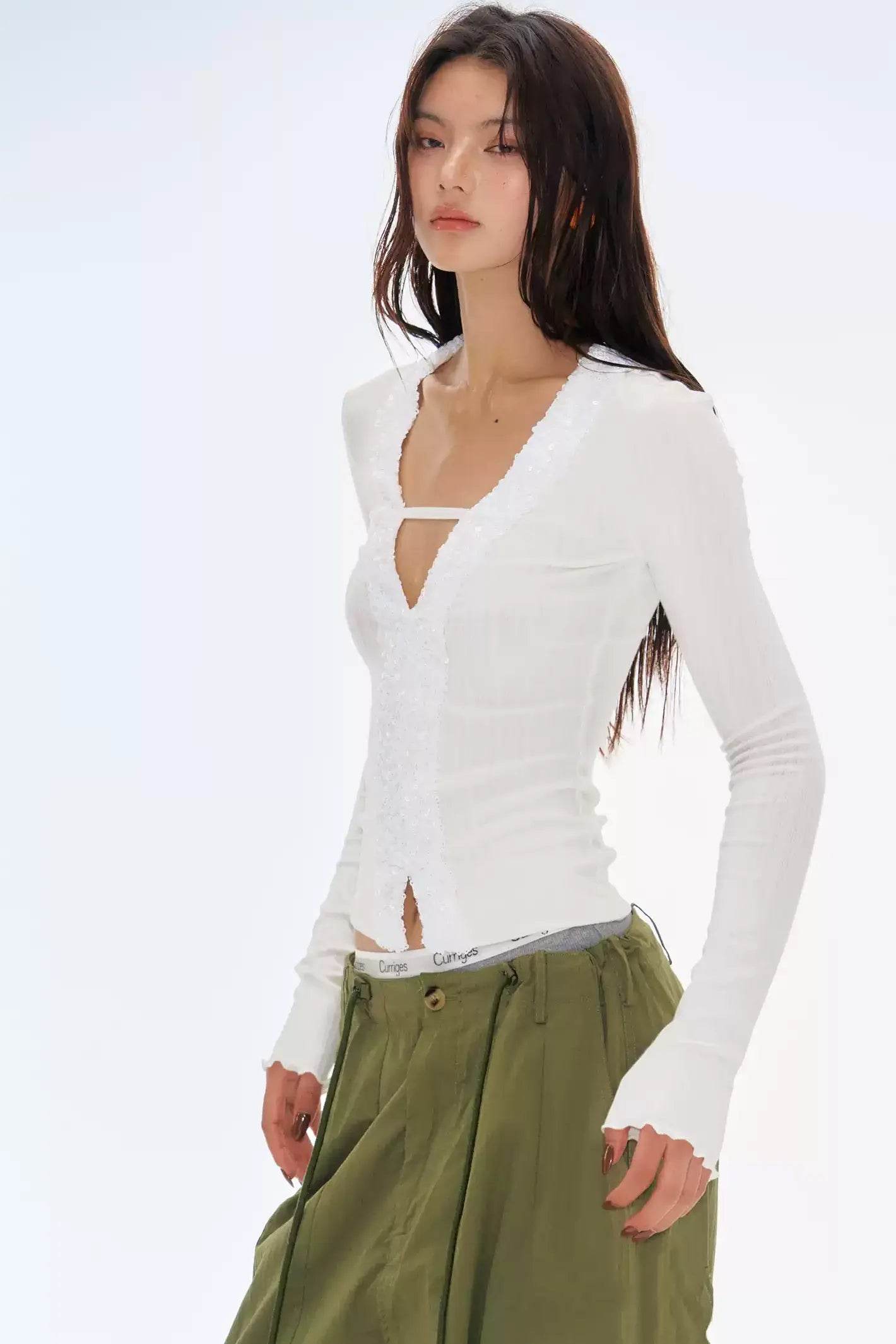 Embellished Patchwork Knit Top - My Store
