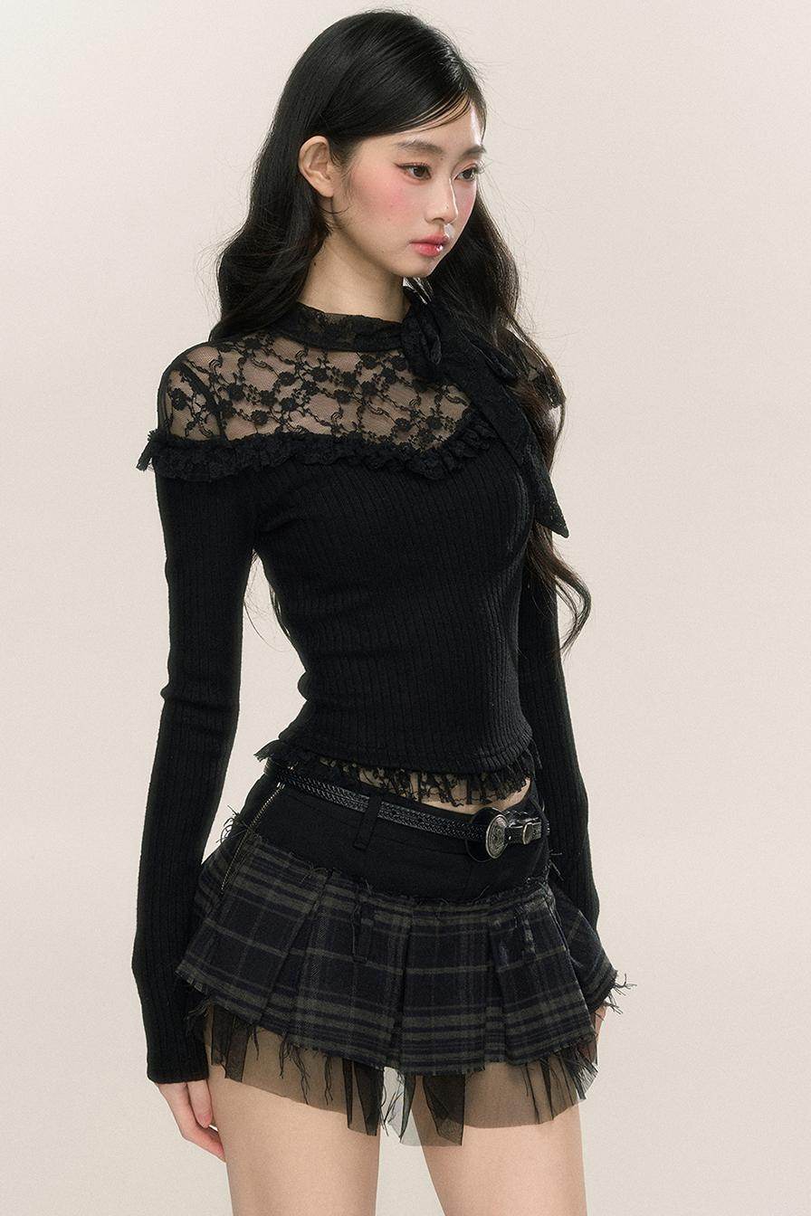 Lace Cut-Out Knit Base Top - My Store
