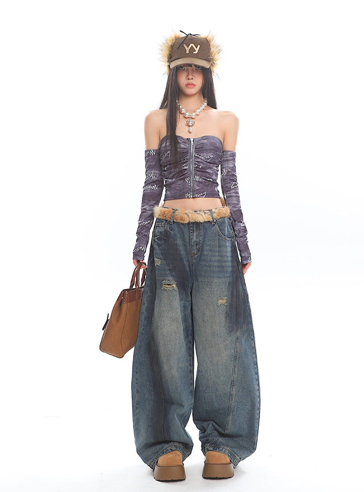 Mix Print Denim jeans