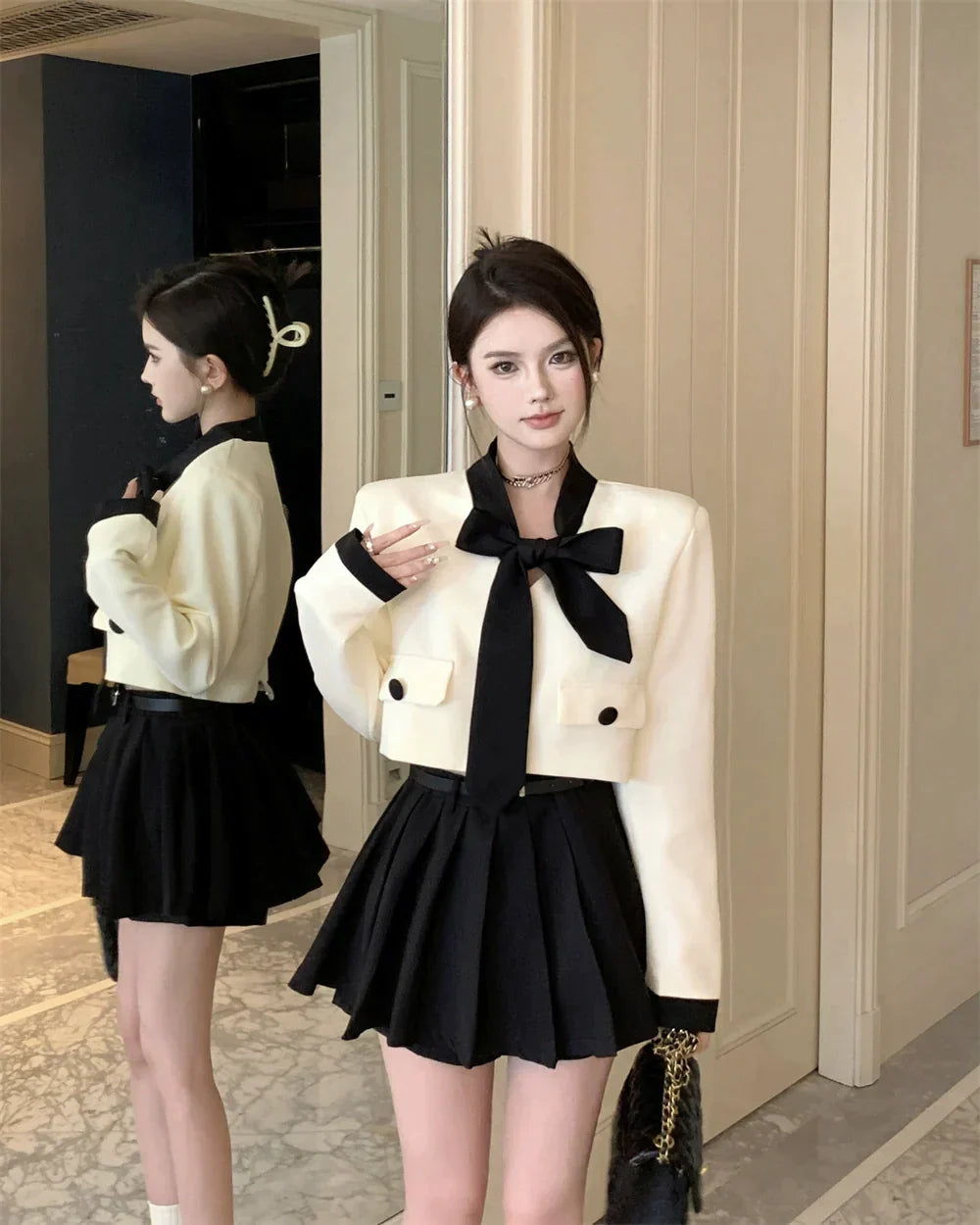 White Jacket Scarf & Skirt Set