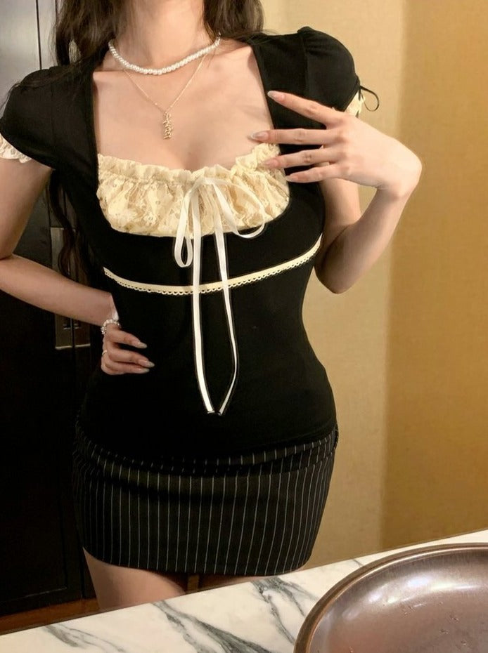 Lace Trim Bow Top