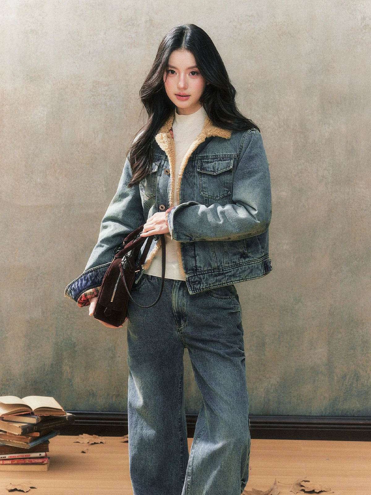 Blue Fleece Lined Denim Jacket - My Store