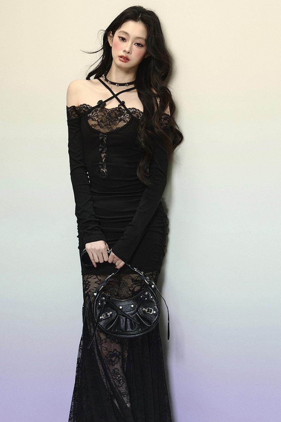 Elegant Lace Halter Long Dress - My Store