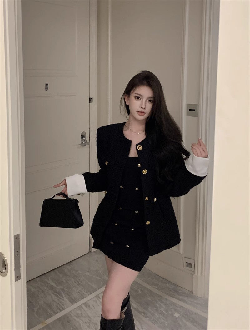 White Cuff Jacket & Tweed Dress Set