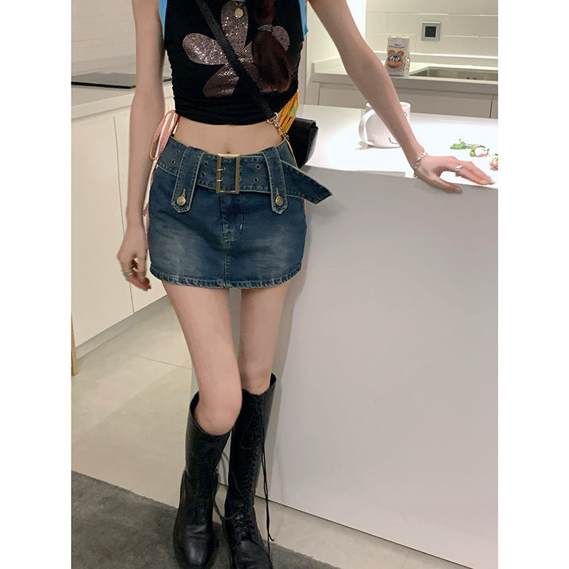 Belted Denim Skirt