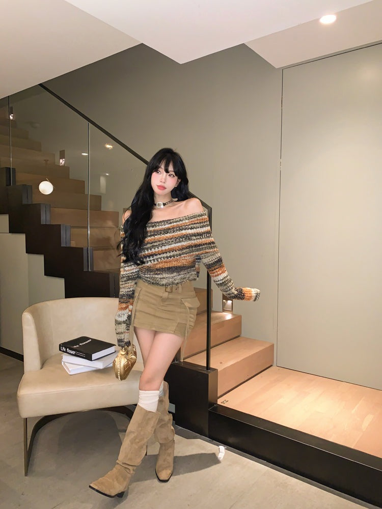 Striped Off Shoulder Sweater