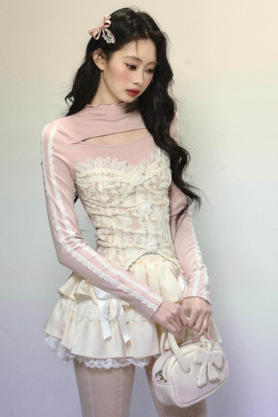 Layered Lace Long Sleeve Top - My Store