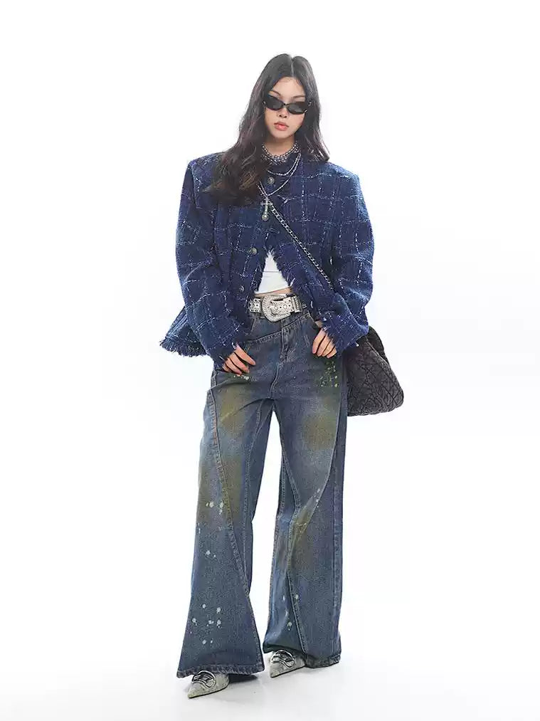 Blue Tweed Luxurious Style Jacket