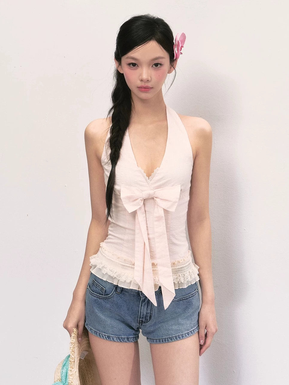 Lace Bow Pink Top