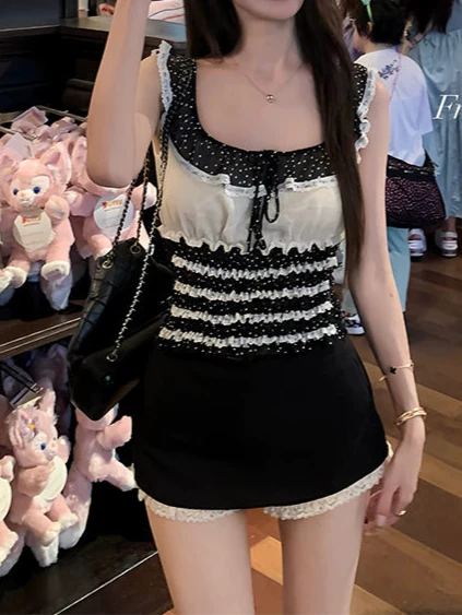 Polka Dot Lace Gathered Top