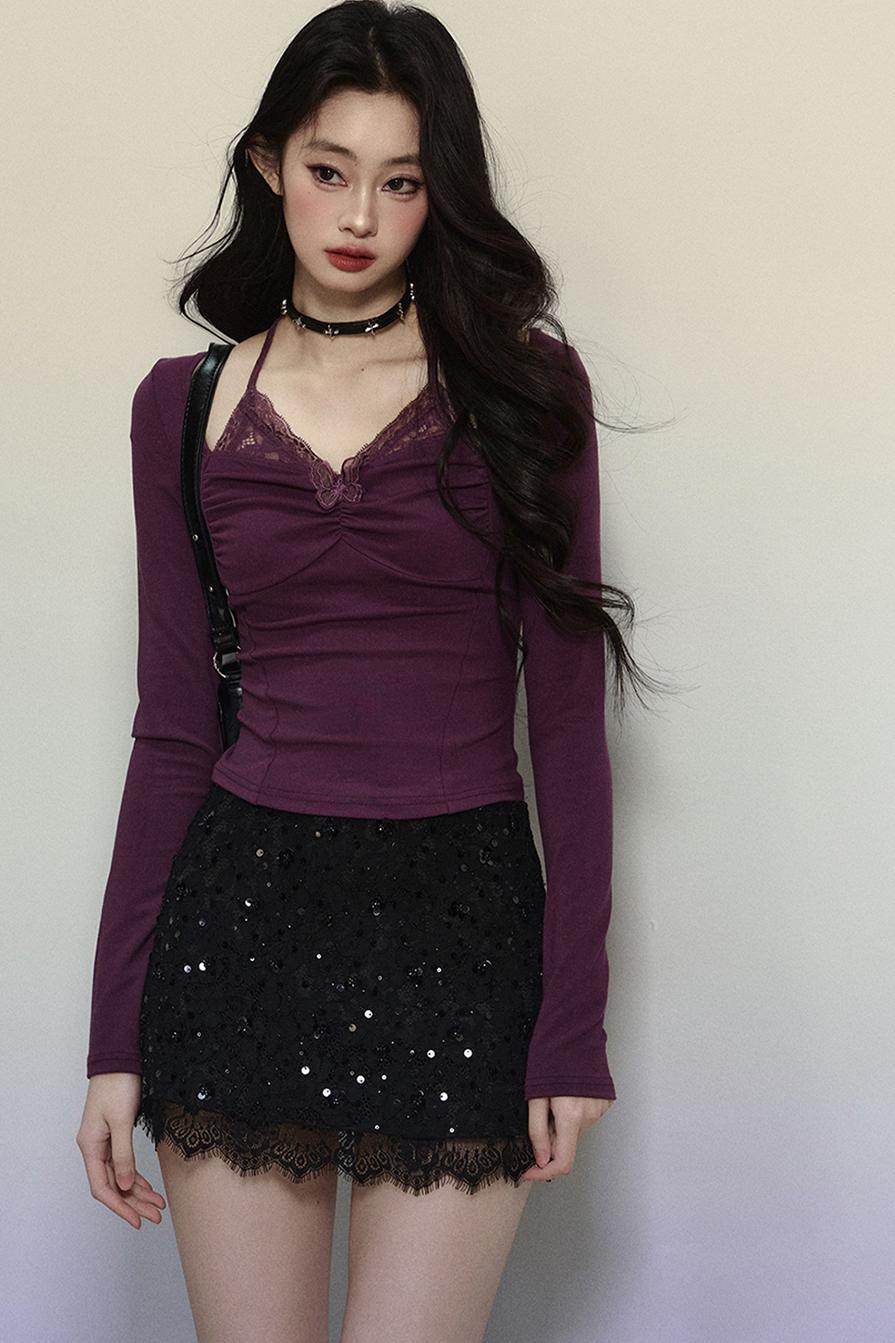Lace Halter Embroidered Top - My Store