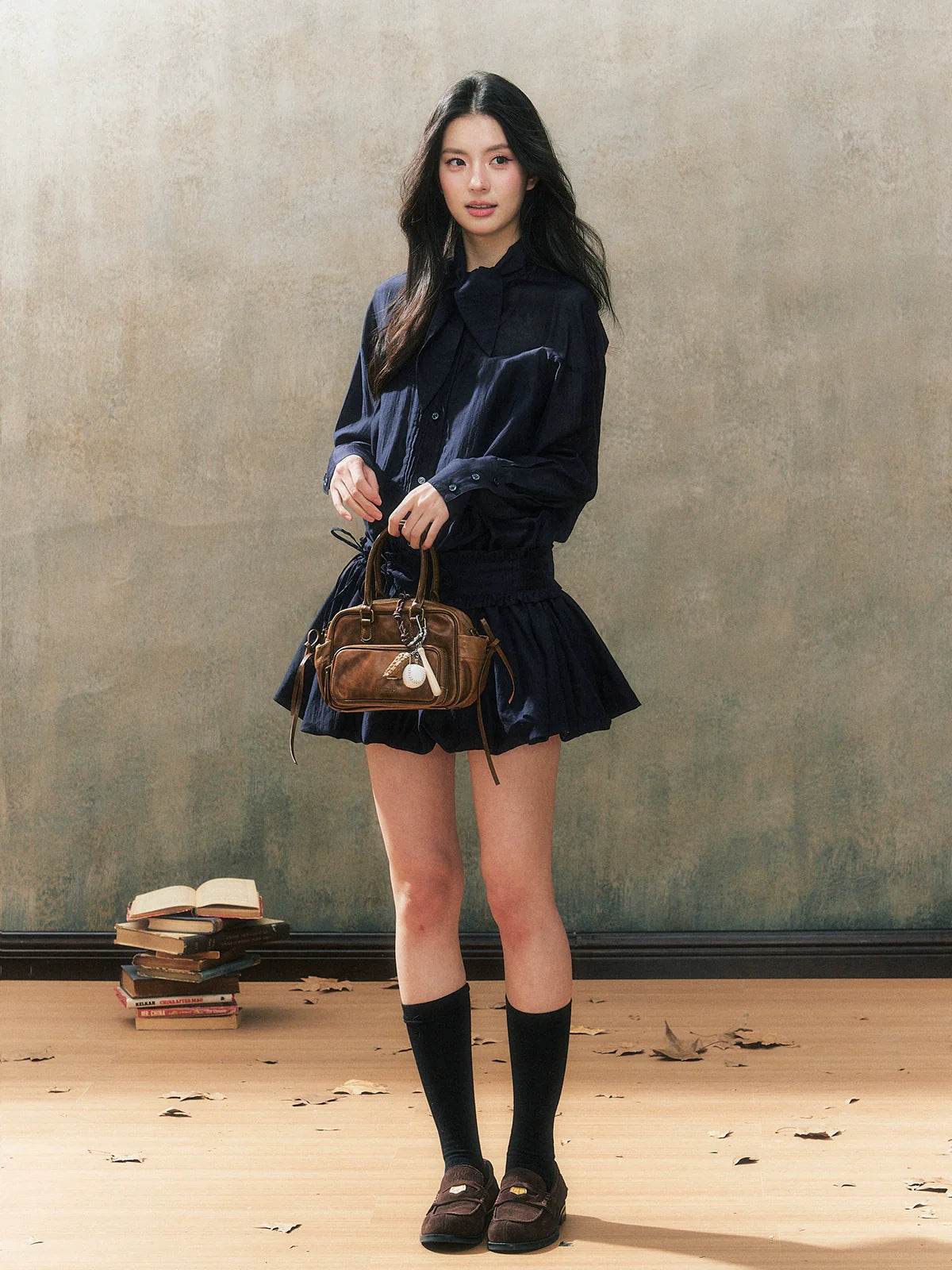 Dark Blue French Shirt Dress - My Store