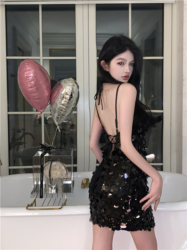 Backless Sequin Dress