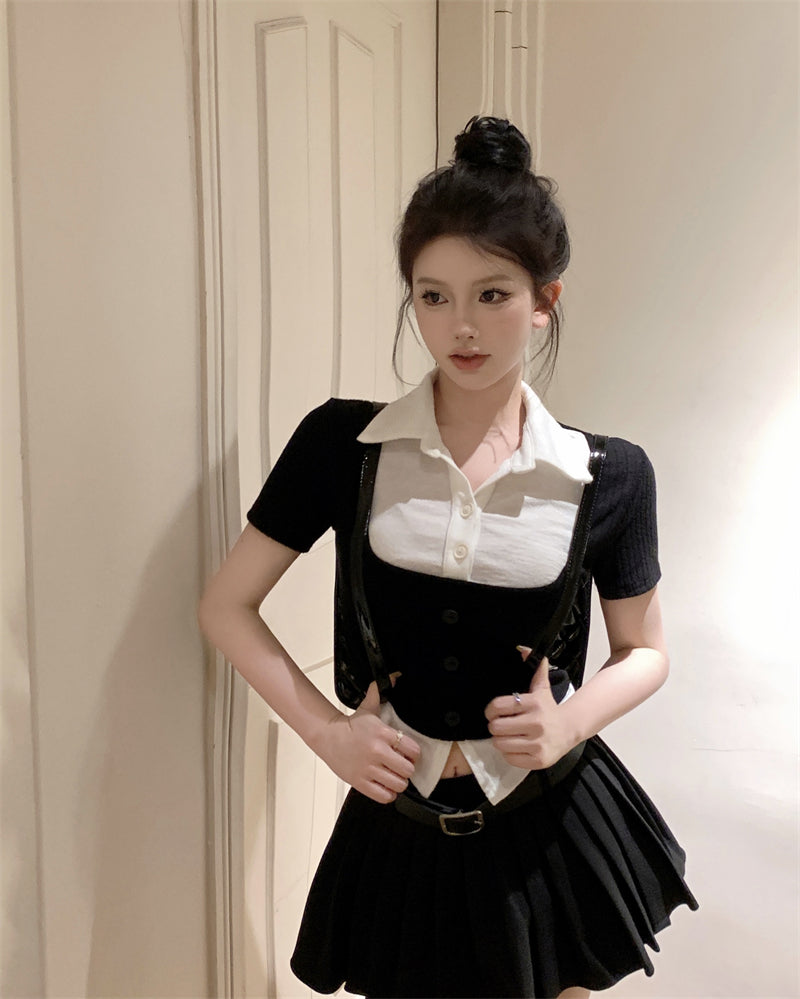 White Blouse With Black Accent Top