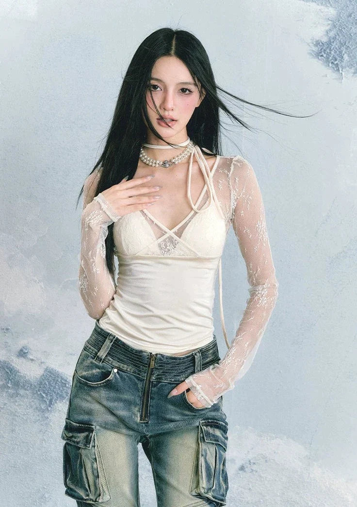 Lace Detail Long Sleeve Top