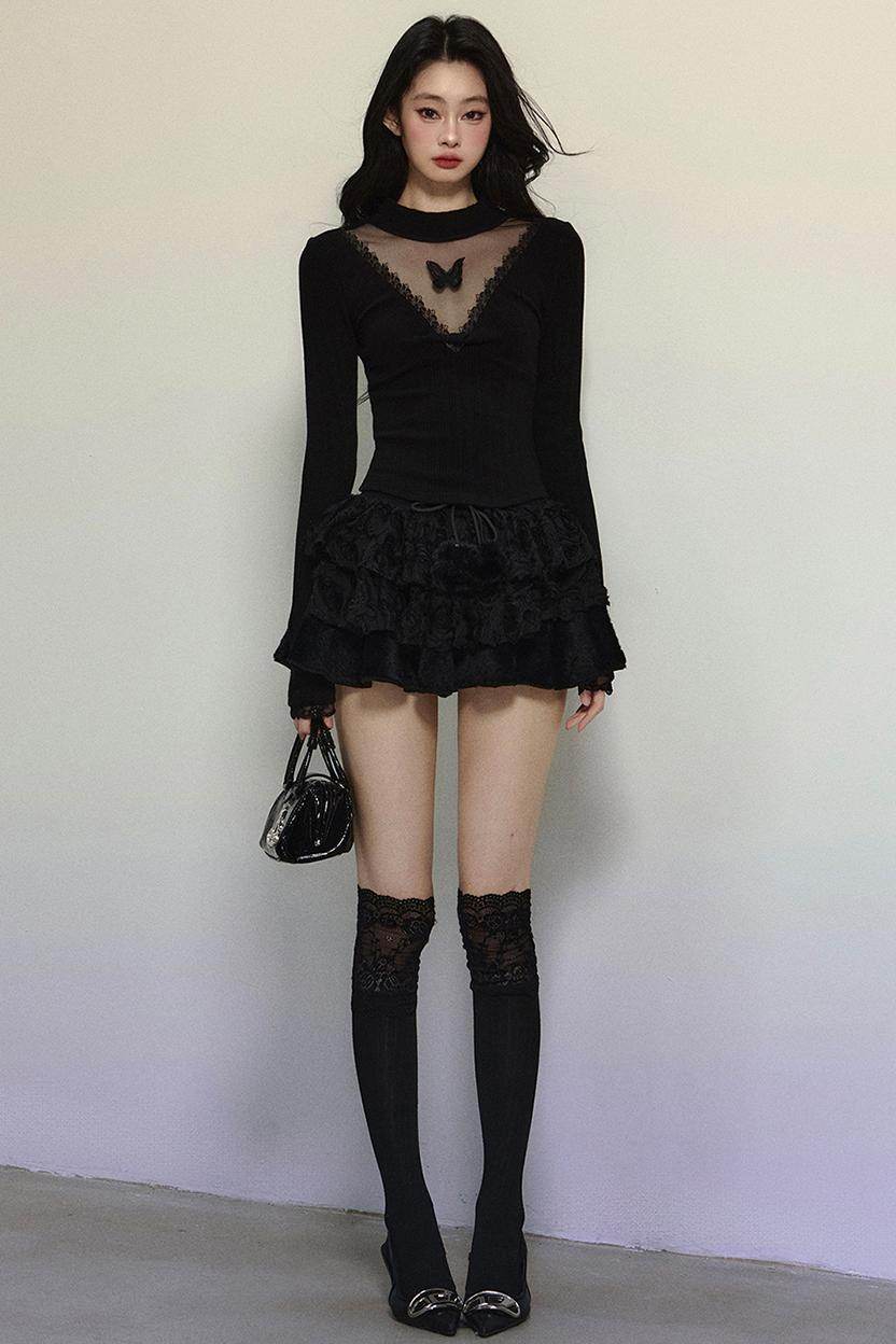 Lace V-Neck Knit Top - My Store
