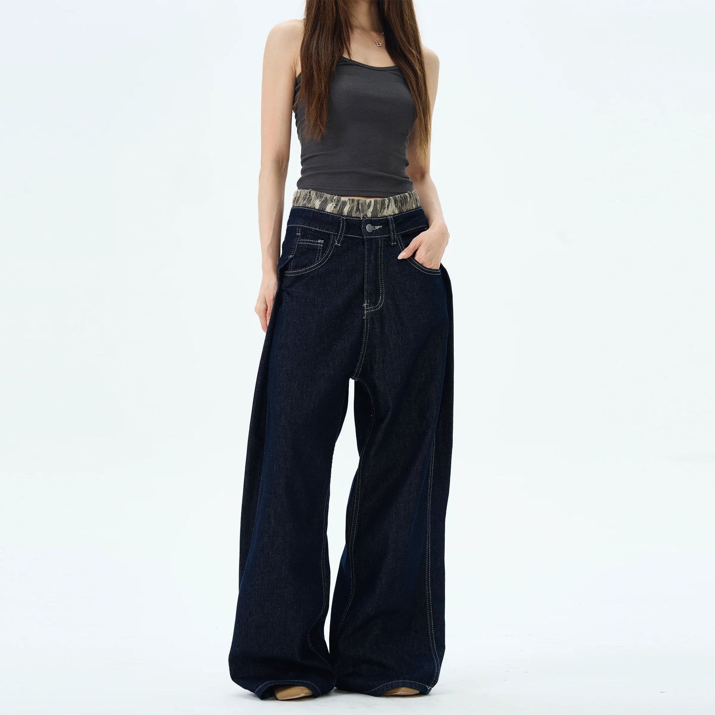 Camo Lined Wide Leg Jeans