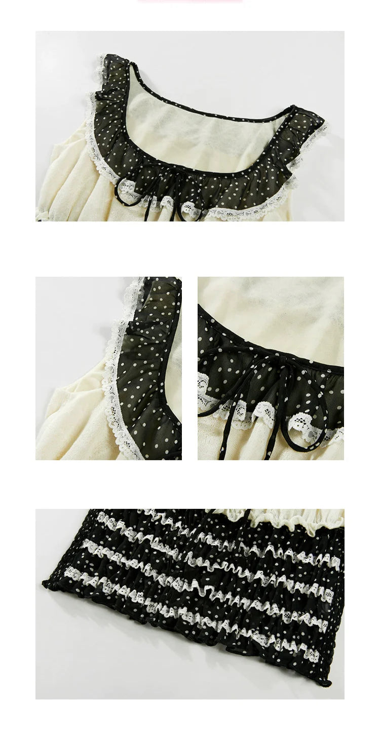 Polka Dot Lace Gathered Top
