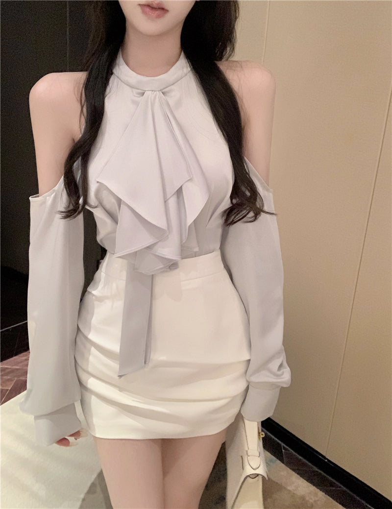 Silk Top & White Skirt Set