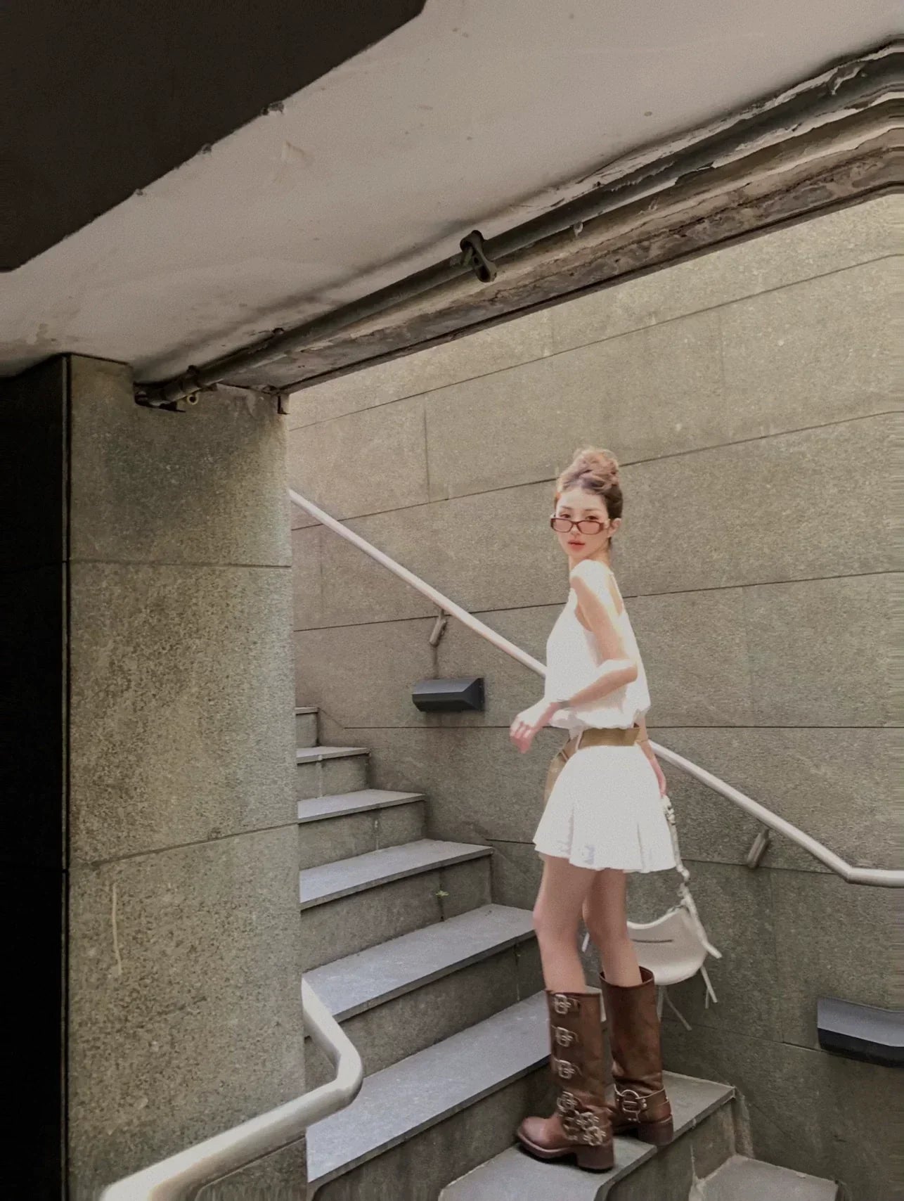 Brown Belt White Dress