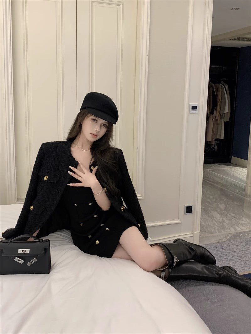White Cuff Jacket & Tweed Dress Set