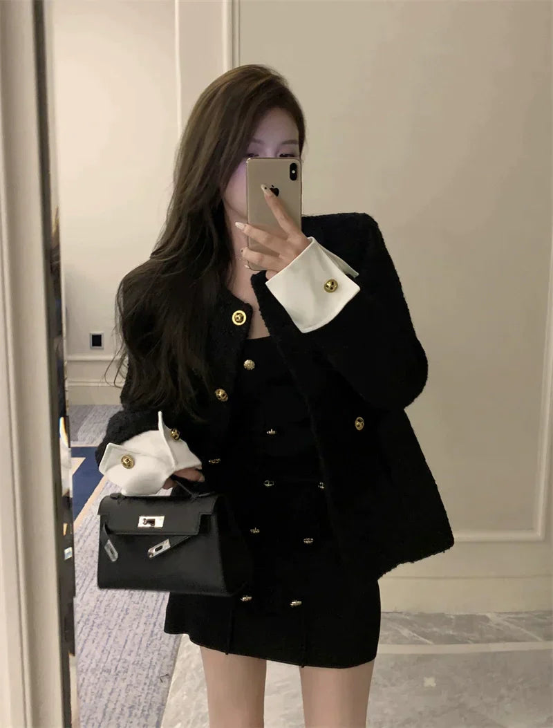 White Cuff Jacket & Tweed Dress Set
