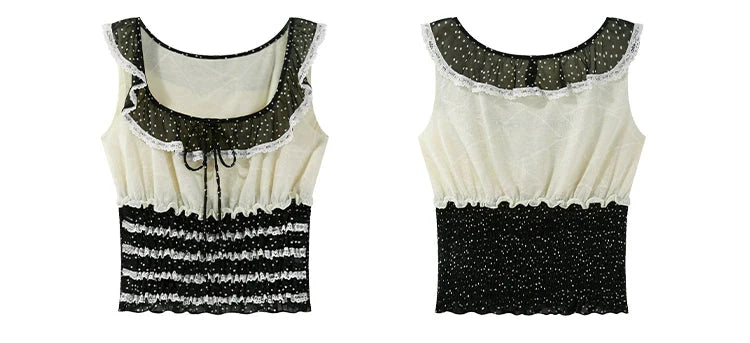 Polka Dot Lace Gathered Top