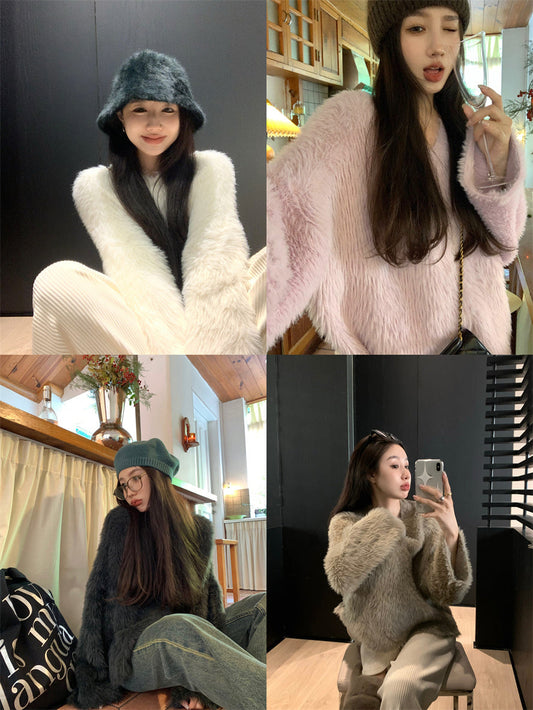 フリースVネックセーター