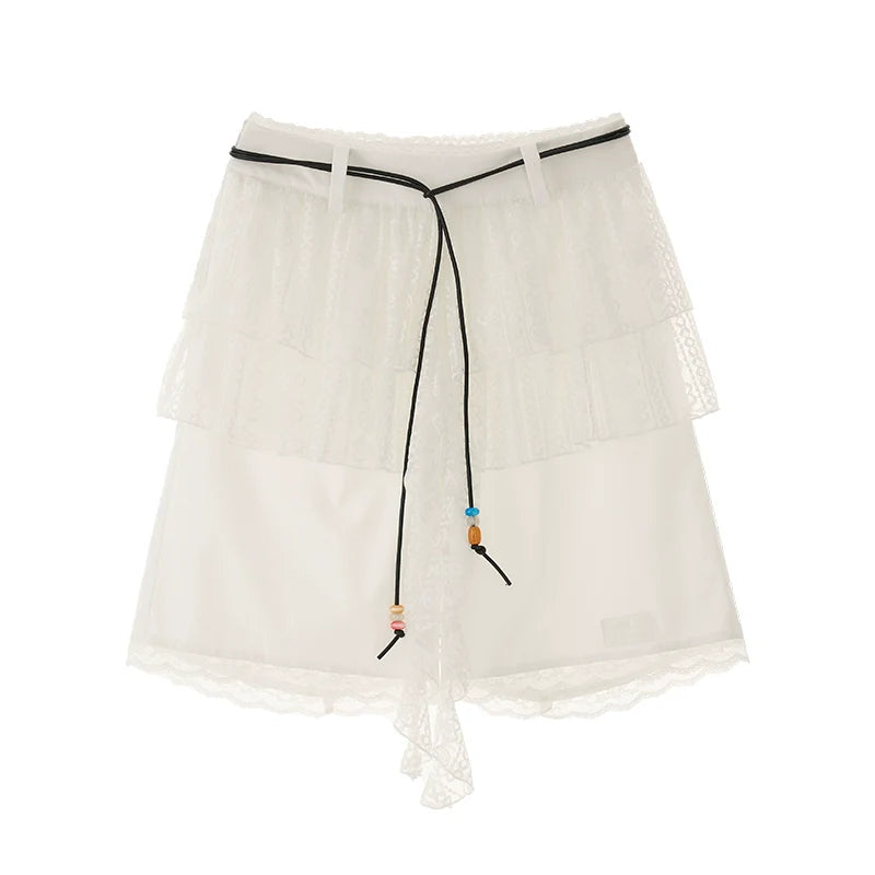 White Lace Layered Casual Shorts