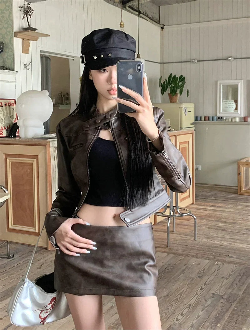 Leather Jacket & Skirt