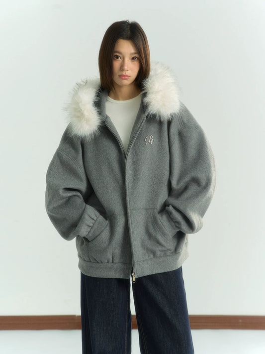 ファーカラーウールツイードジャケット