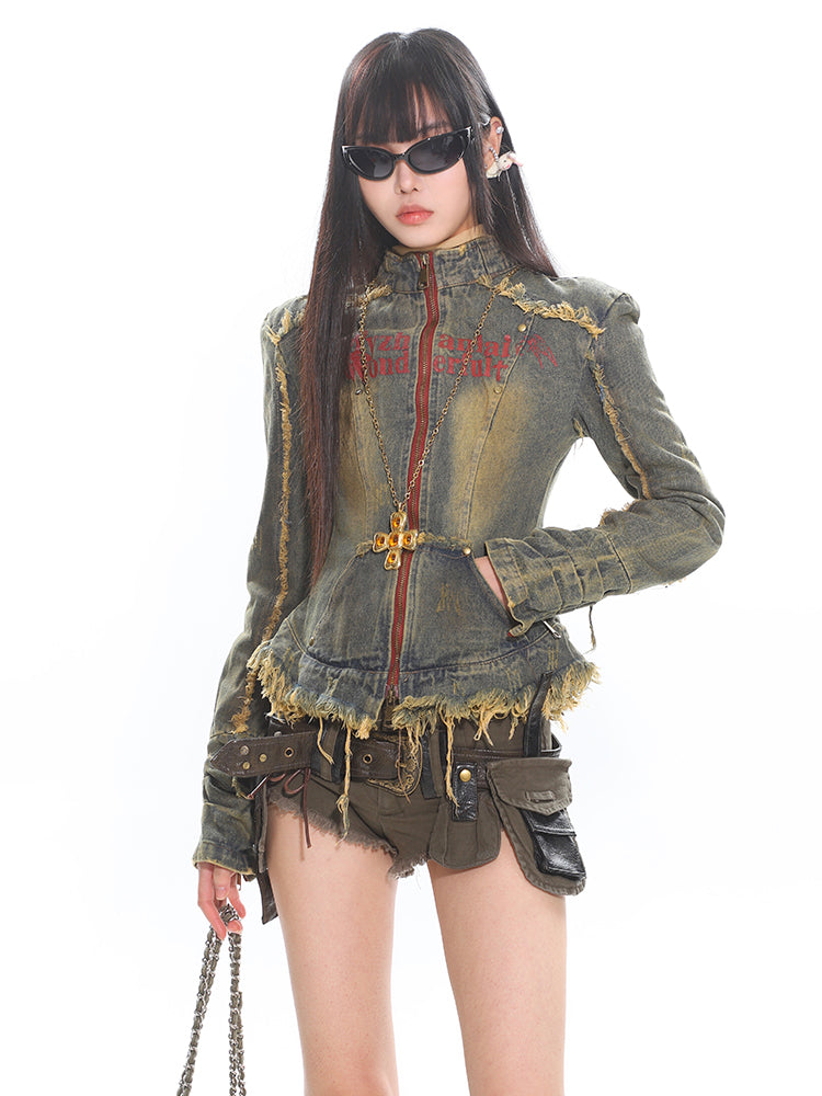 Buckle Raw Edge Denim Shorts