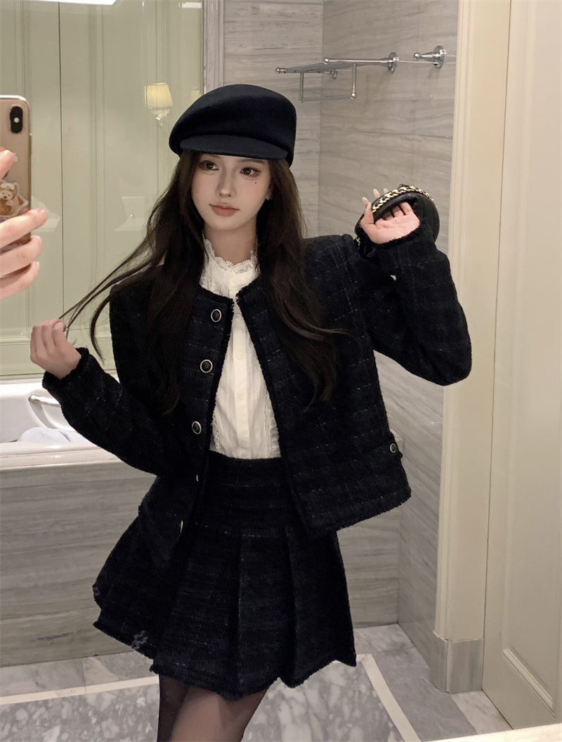 Black Tweed Jacket & Skirt Set