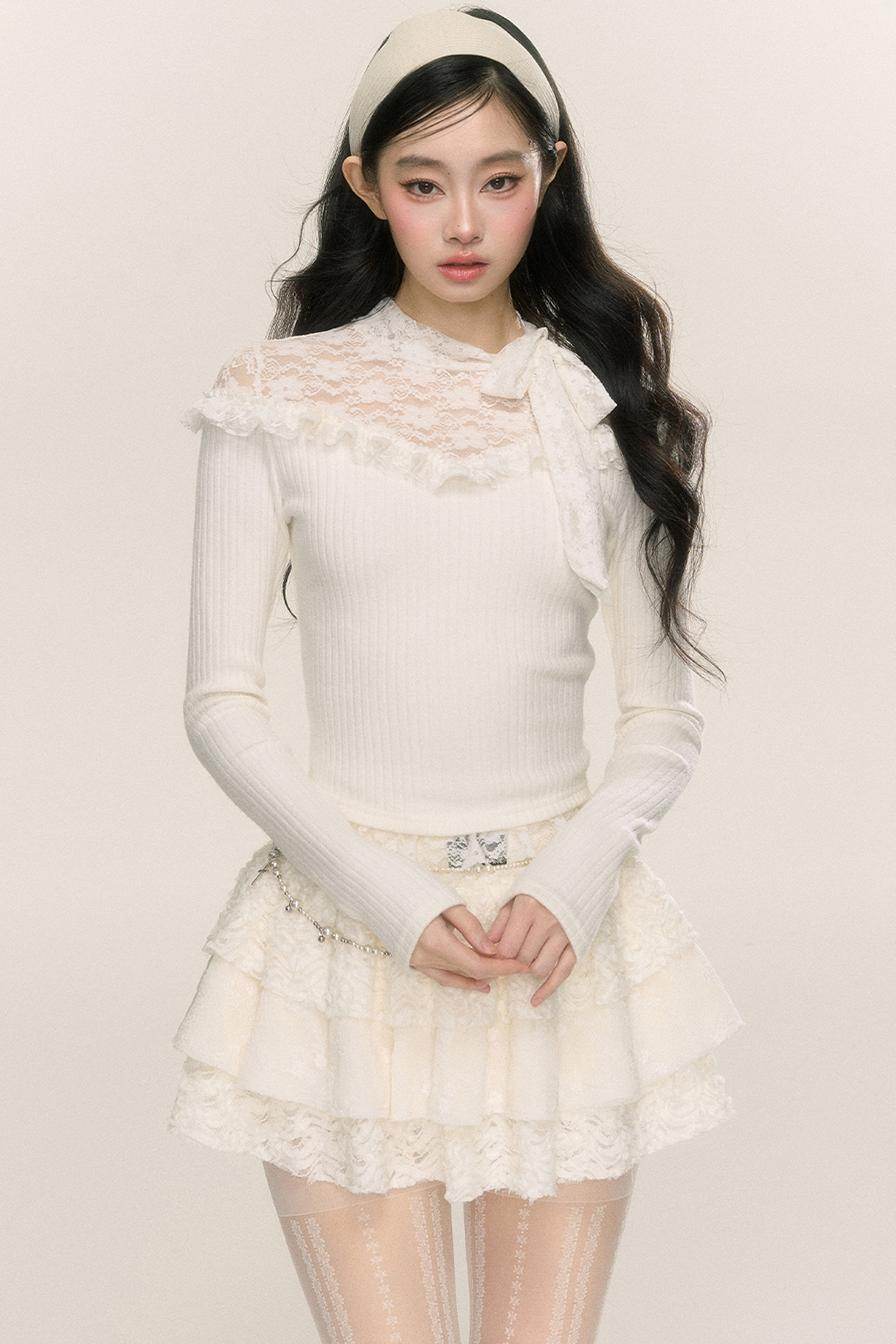 Lace Cut-Out Knit Base Top - My Store