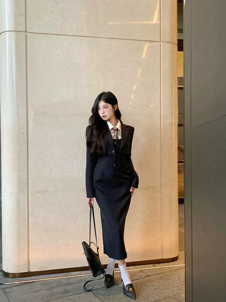 Blazer Jacket & Long Dress Set
