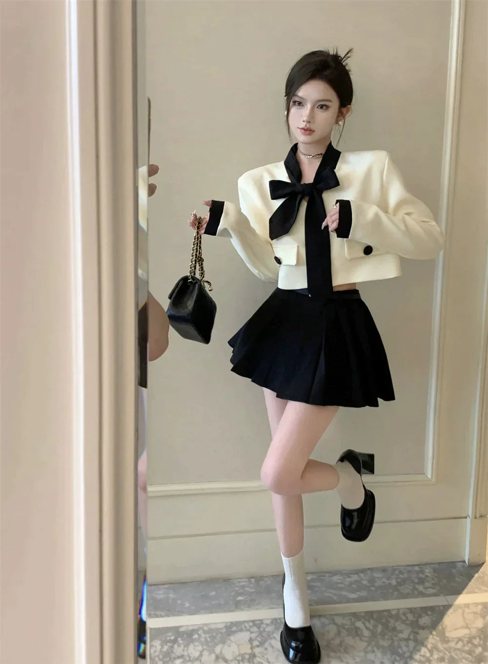 White Jacket Scarf & Skirt Set