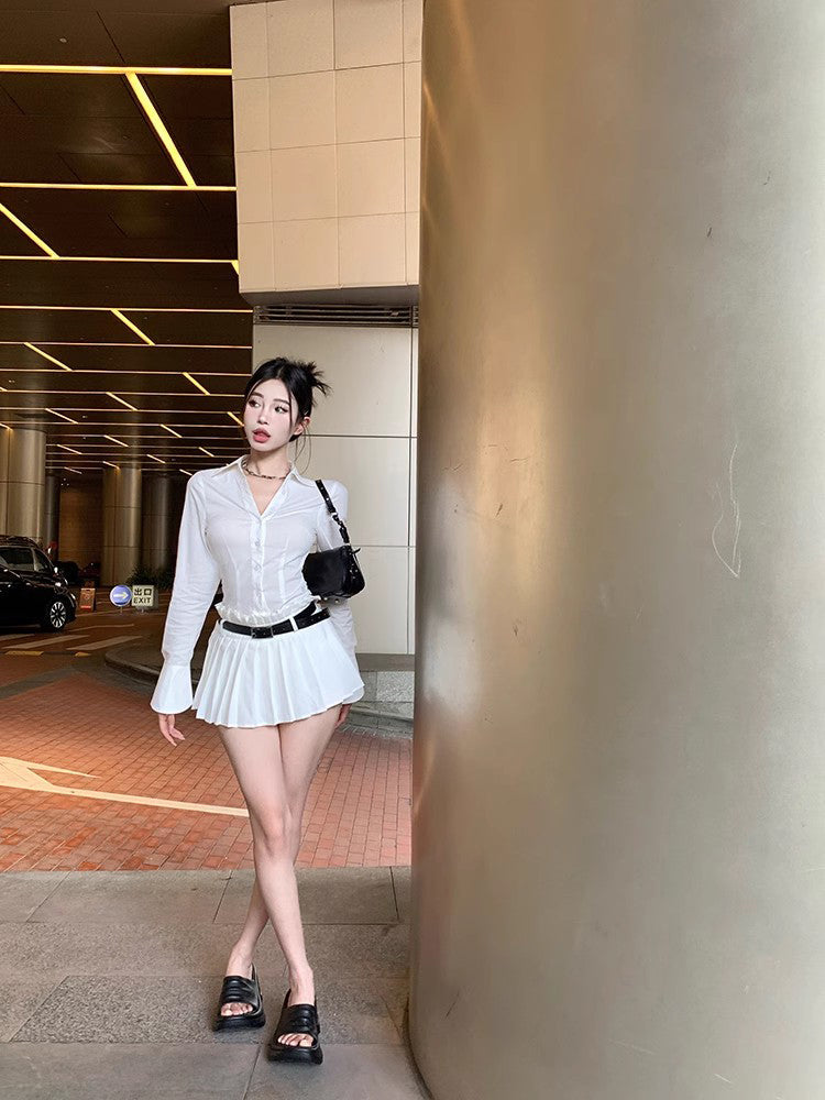 Belted White Skirt