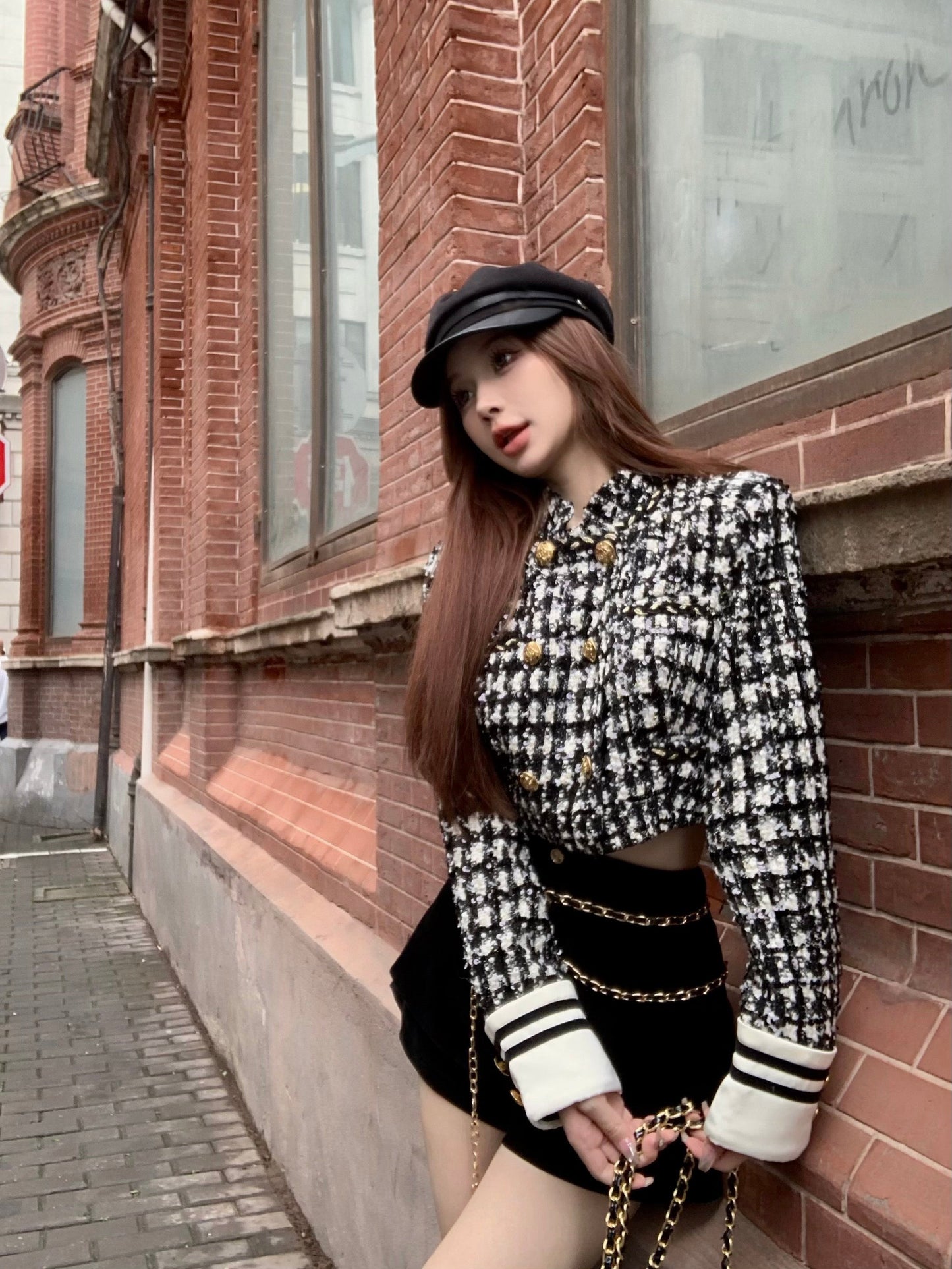 Matilda Jacket & Gold Button Chain Shorts Set