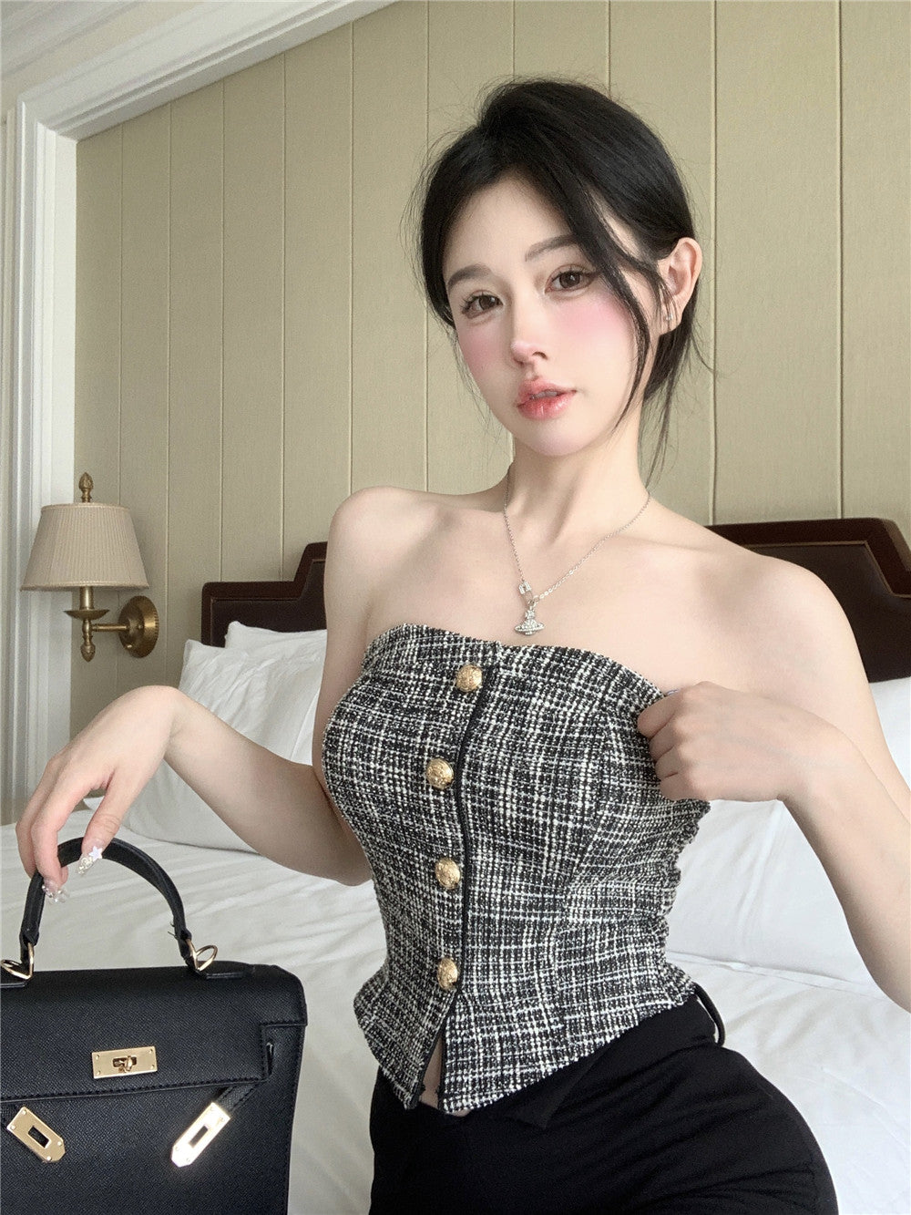 Gold Button Tube Top