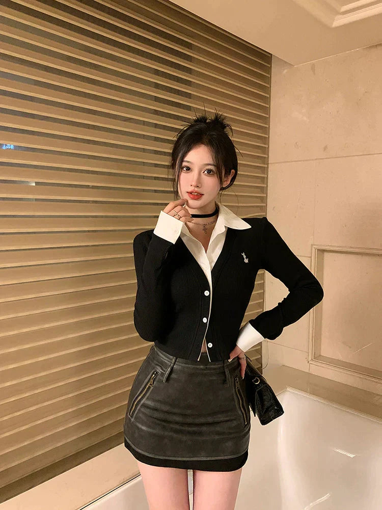 White Collar Cardigan Top